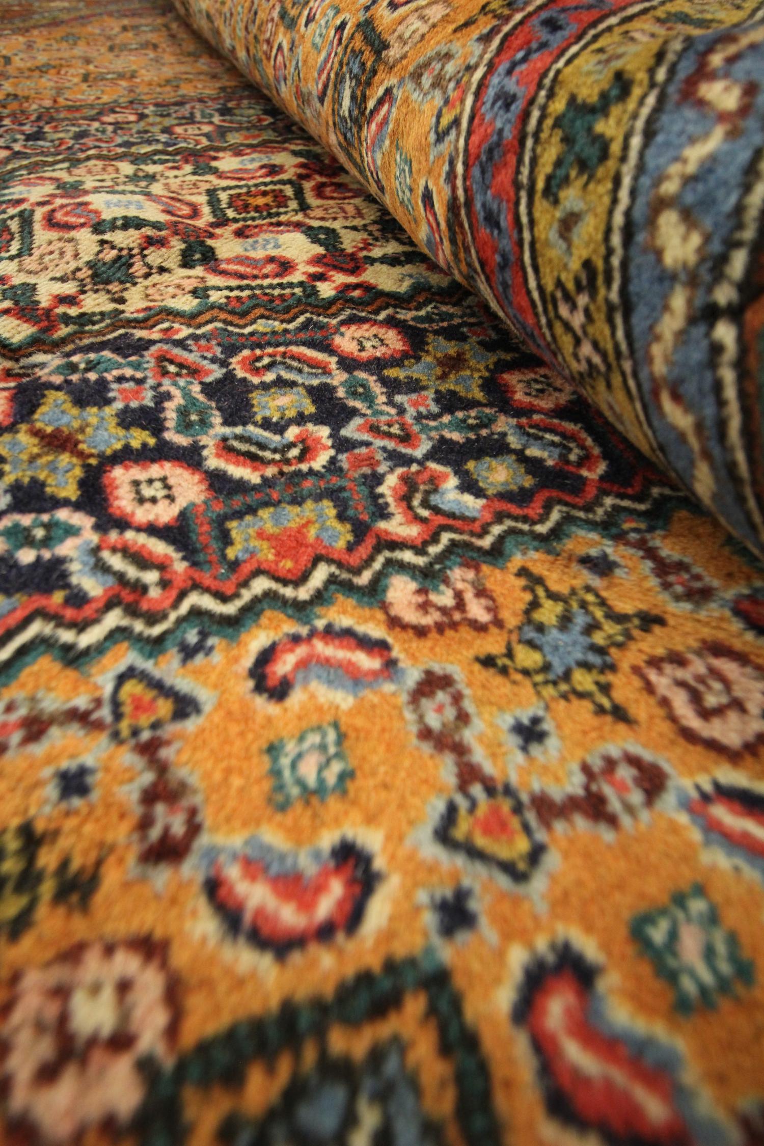 Vintage Turkish Carpet Handwoven Gold Wool Living Room Rug For Sale 4