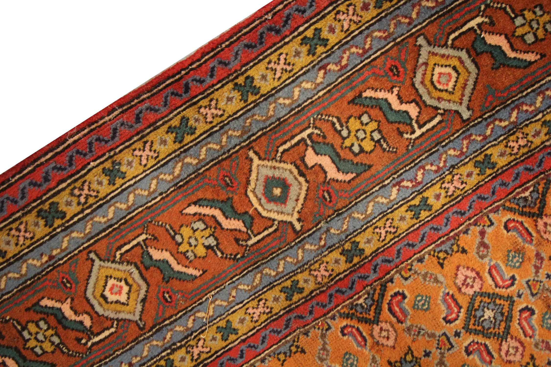 Vintage Turkish Carpet Handwoven Gold Wool Living Room Rug For Sale 2