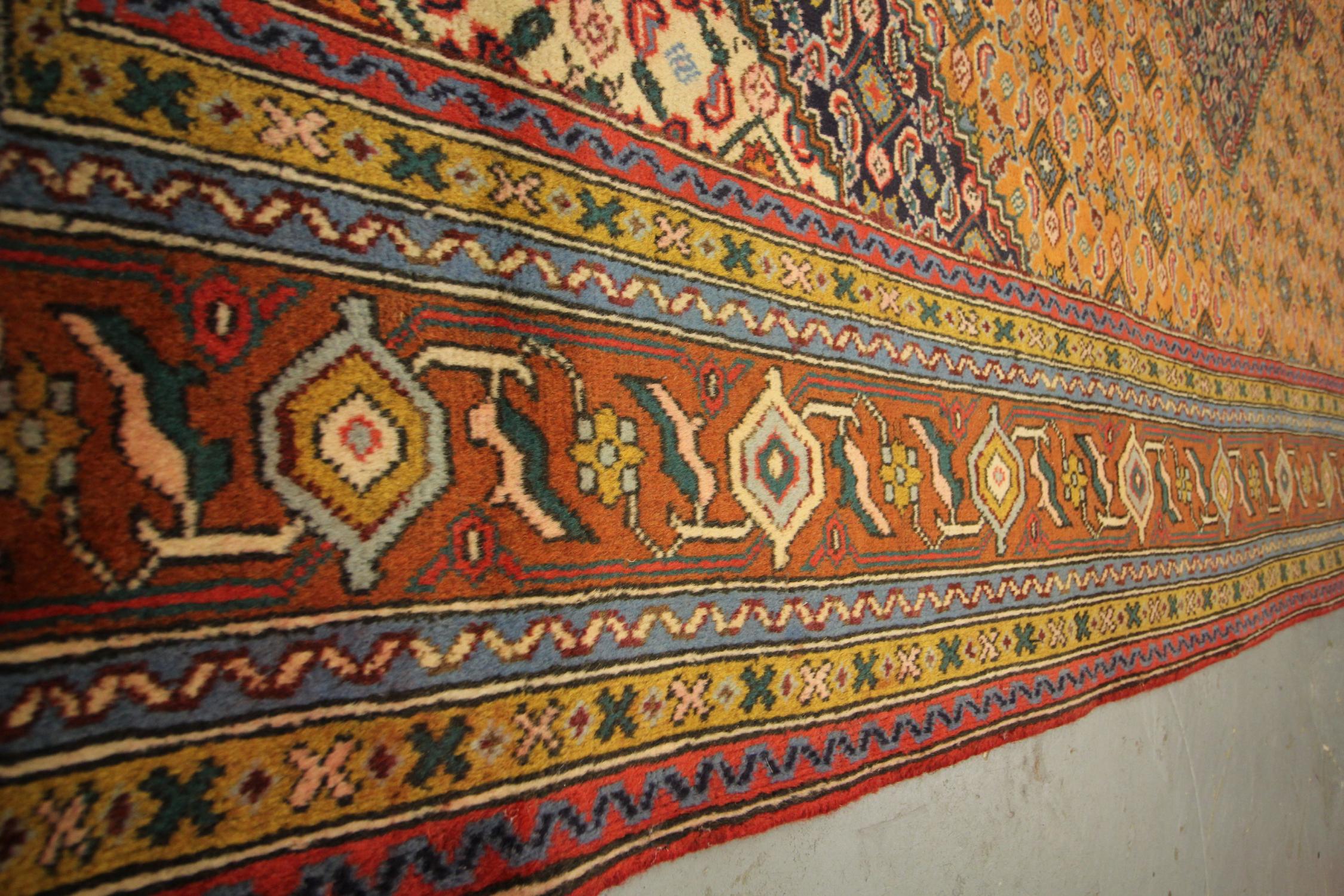 Vintage Turkish Carpet Handwoven Gold Wool Living Room Rug For Sale 3