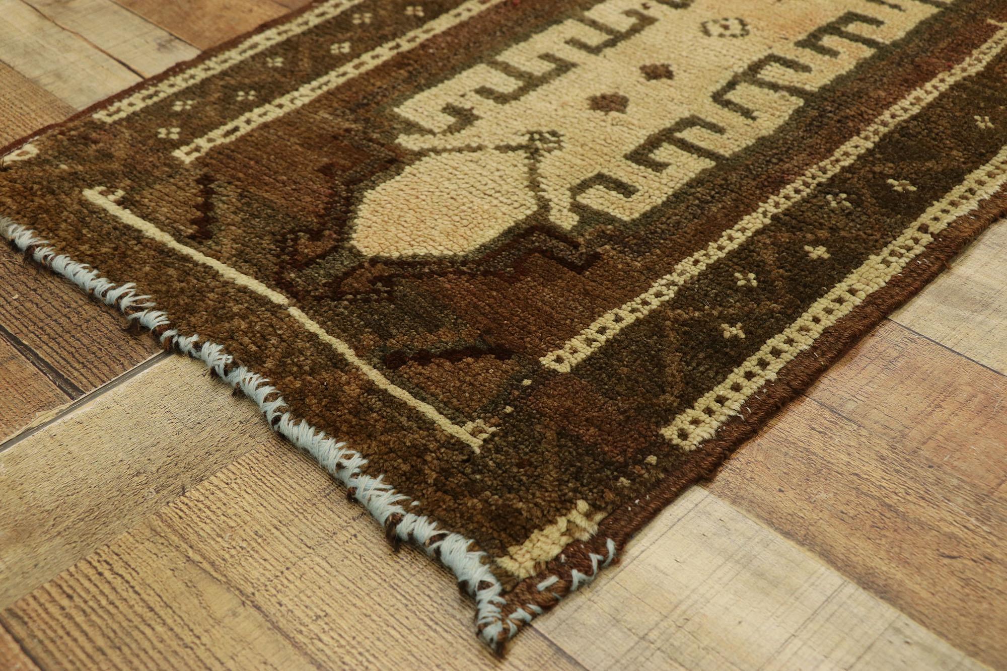 Hand-Knotted Vintage Turkish Carpet, Mid-Century Meets Earth-Tone Elegance For Sale