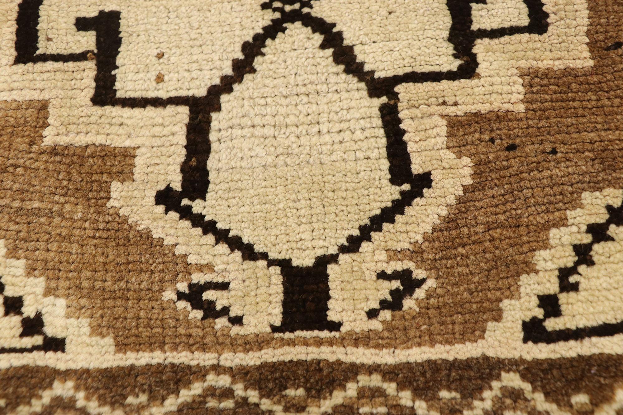 Hand-Knotted Vintage Turkish Carpet, Mid-Century Meets Earth-Tone Elegance For Sale