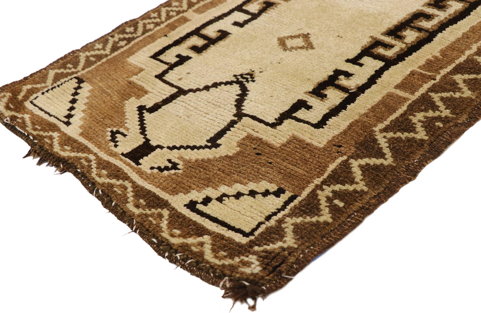 Wool Vintage Turkish Carpet, Mid-Century Meets Earth-Tone Elegance For Sale