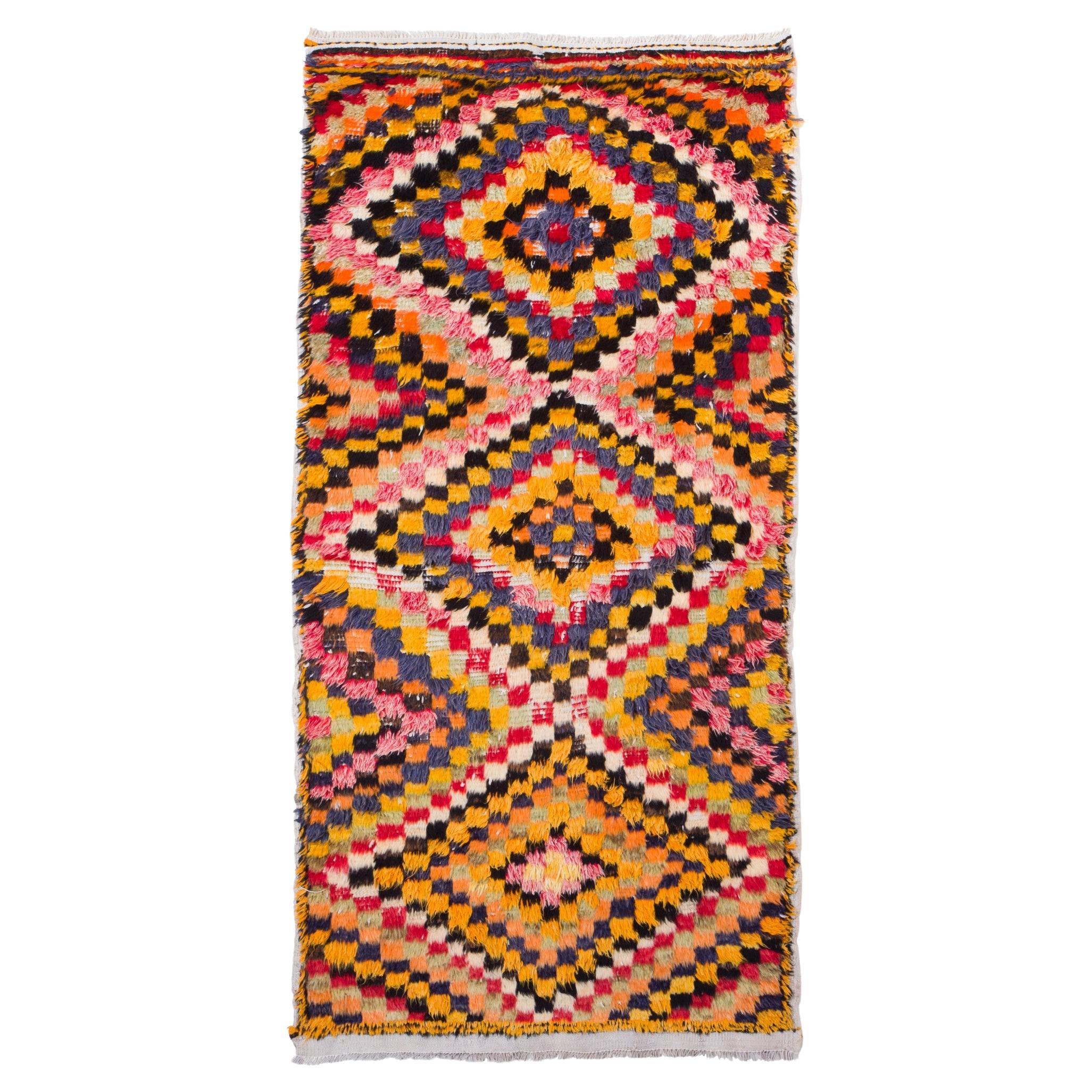 Vintage Turkish Central Anatolian Tulu Carpet, Shaggy Kilim Wool Long Hair Rug For Sale