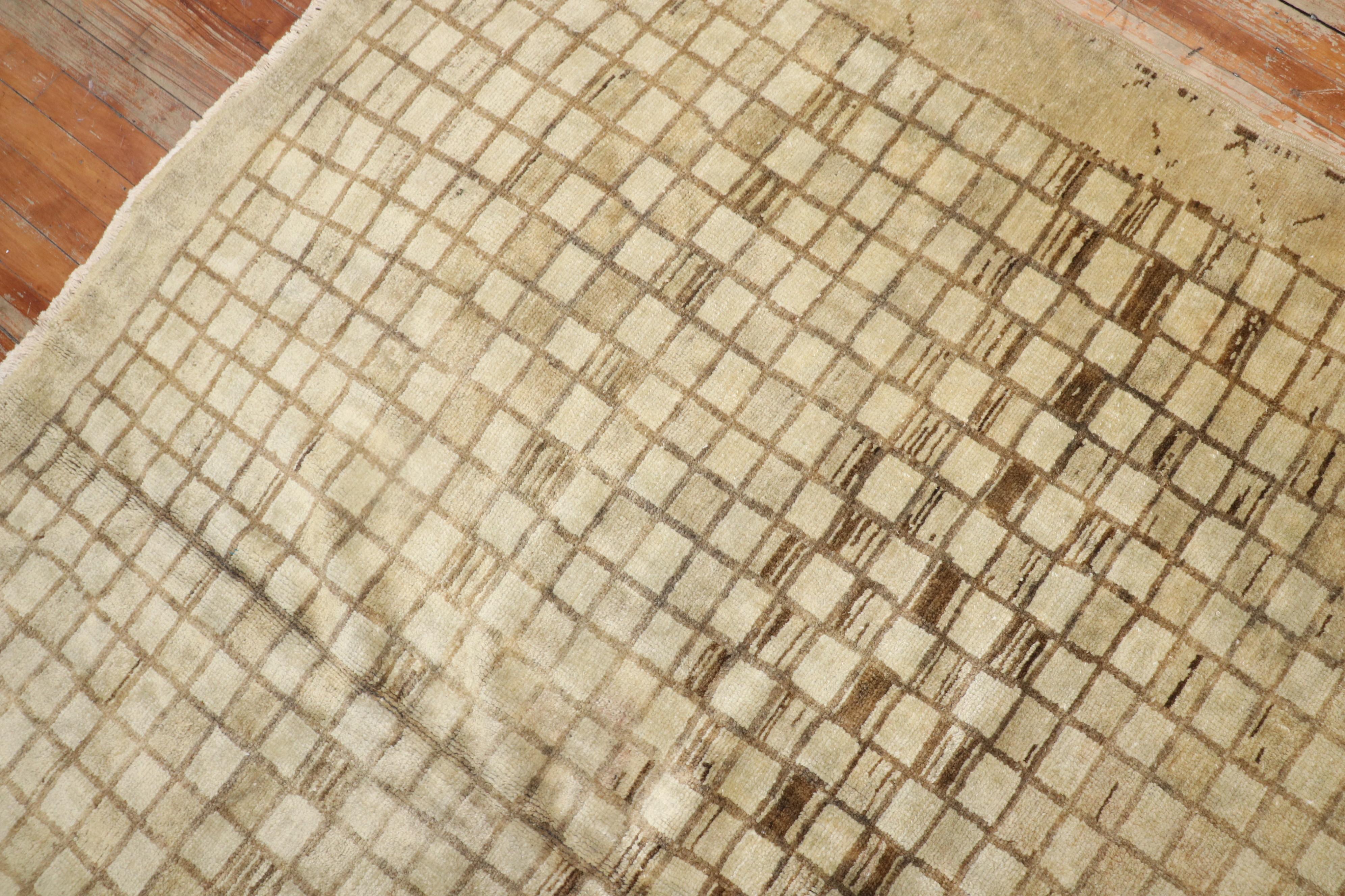 Wool Vintage Turkish Checkboard Wide Corridor Rug For Sale