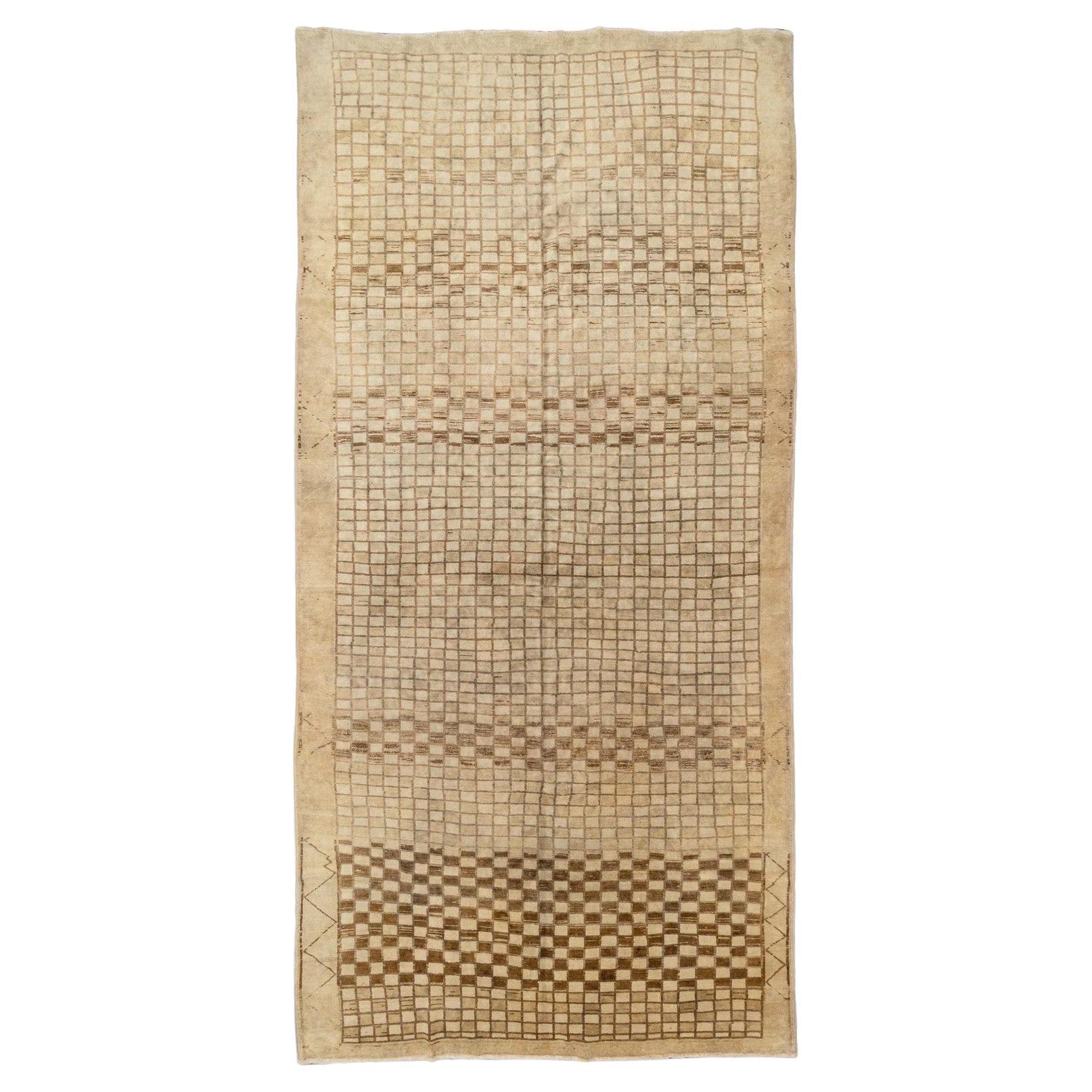 Vintage Turkish Checkboard Wide Corridor Rug For Sale