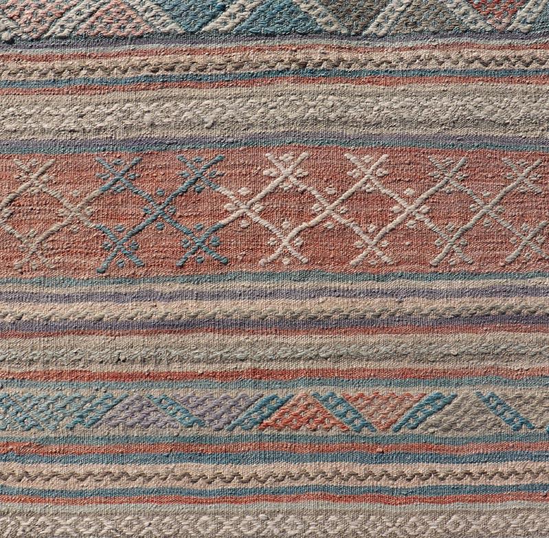 Vintage Turkish Colorful Kilim Runner with Stripe Design in Tan and Orange's For Sale 1