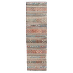 Vintage Turkish Colorful Kilim Runner with Stripe Design in Tan and Orange
s