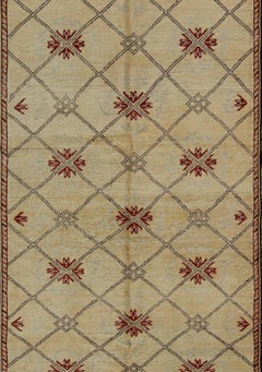 Vintage Turkish Cross-Hatch Design Oushak Rug by Keivan Woven Arts 4'2 x 9'7