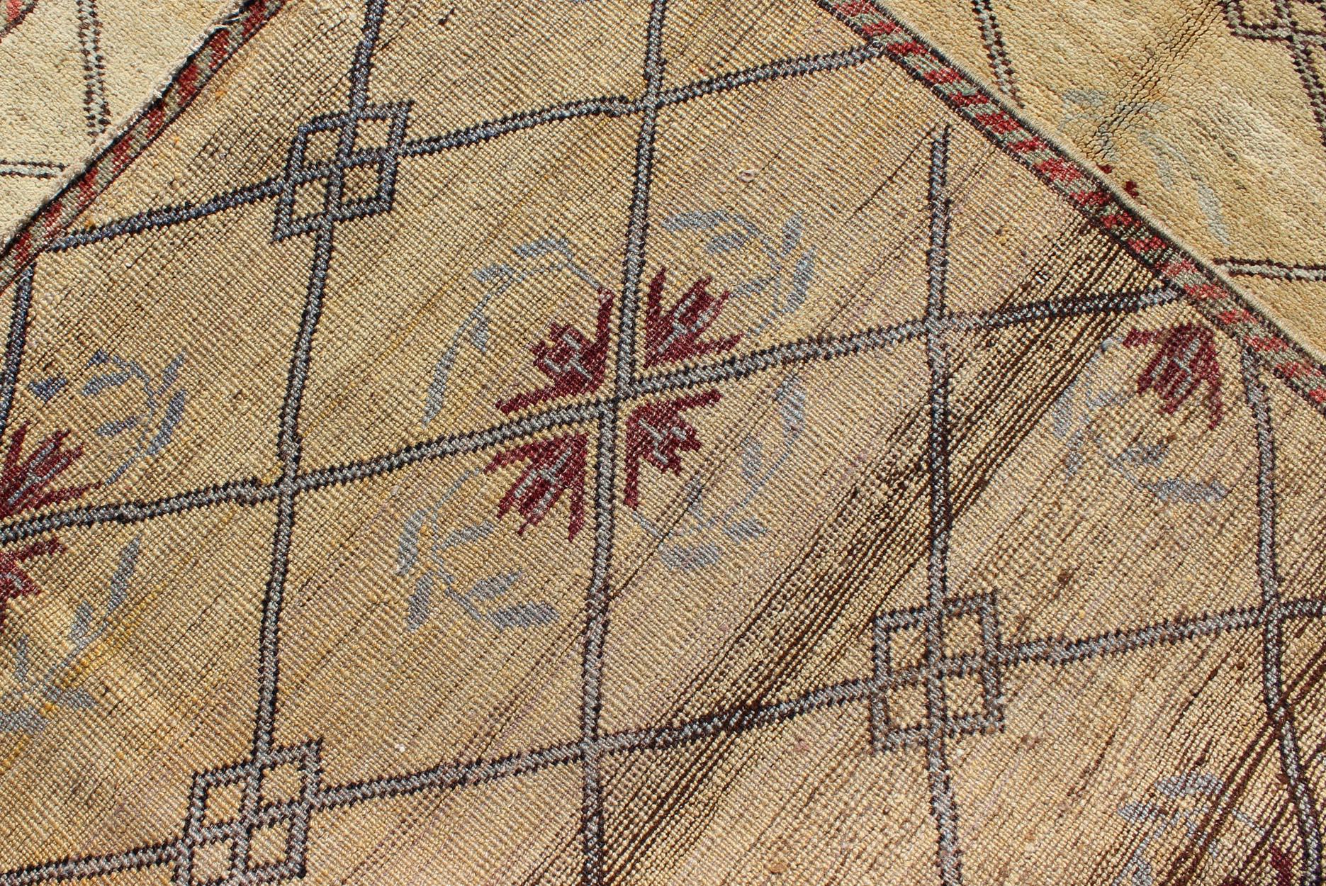 Türkischer Oushak-Teppich im Vintage- Cross-Hatch-Design von Keivan Woven Arts, 4'2 x 9'7 im Angebot 2