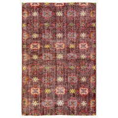 Türkischer Deko-Teppich aus burgunderroter Wolle mit Blumenmuster, handgefertigt