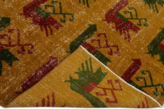 Vintage Turkish Deco Handmade Golden Tan Distressed Wool Rug
