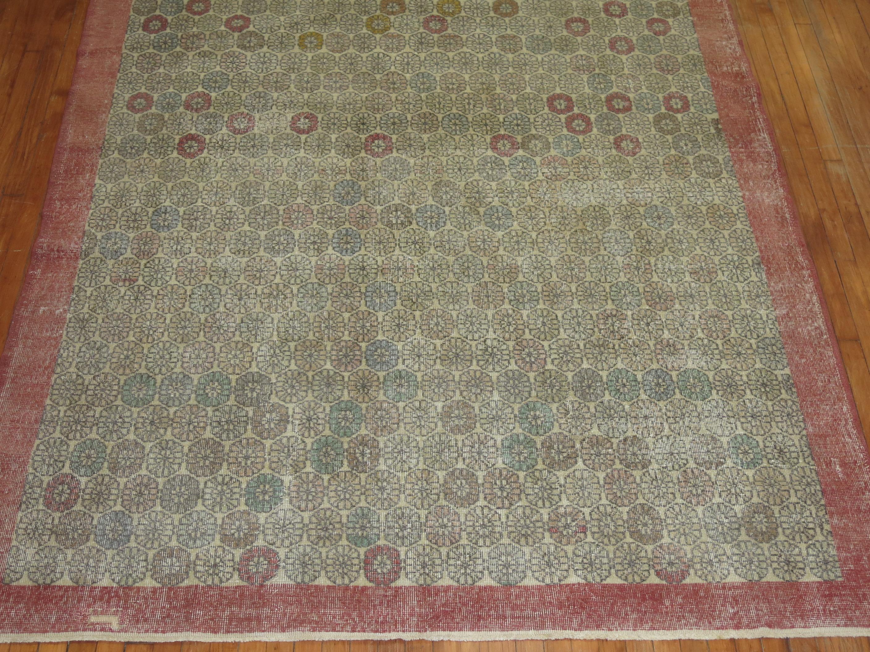 A Vintage Turkish deco rug from the mid-20th century.