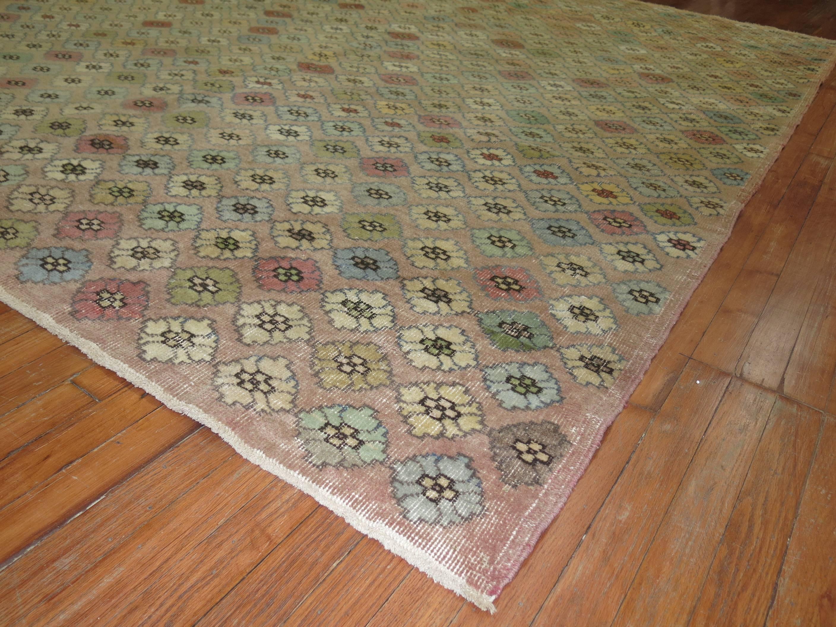 Hand-Knotted Vintage Turkish Deco Rug