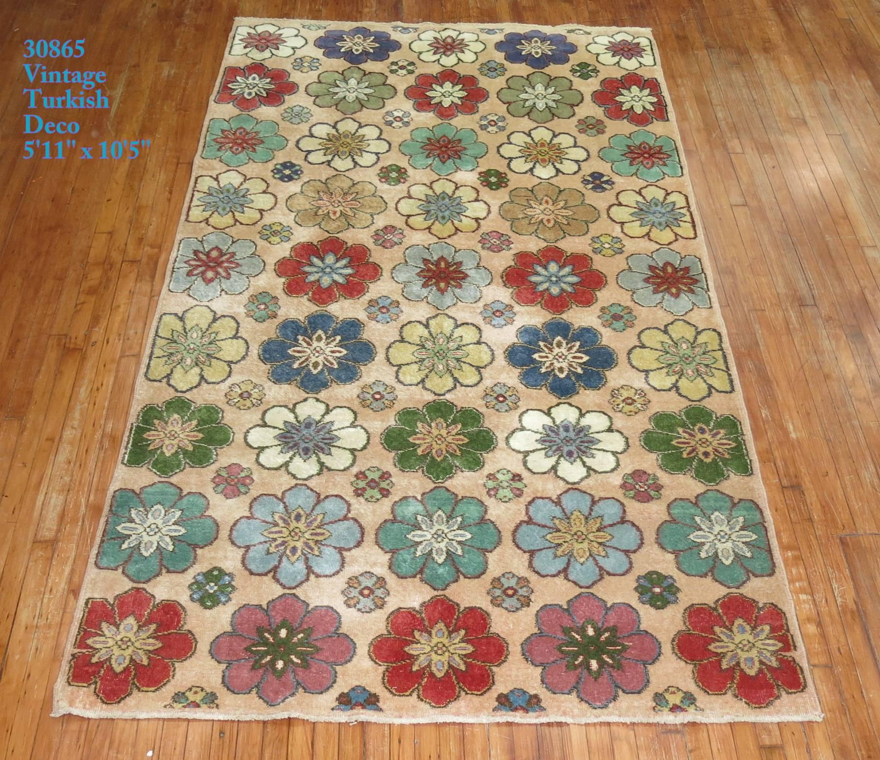 20th Century Vintage Turkish Deco Rug For Sale