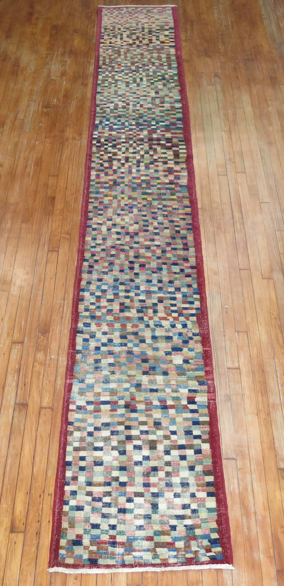 Hand-Woven Vintage Turkish Deco Runner For Sale