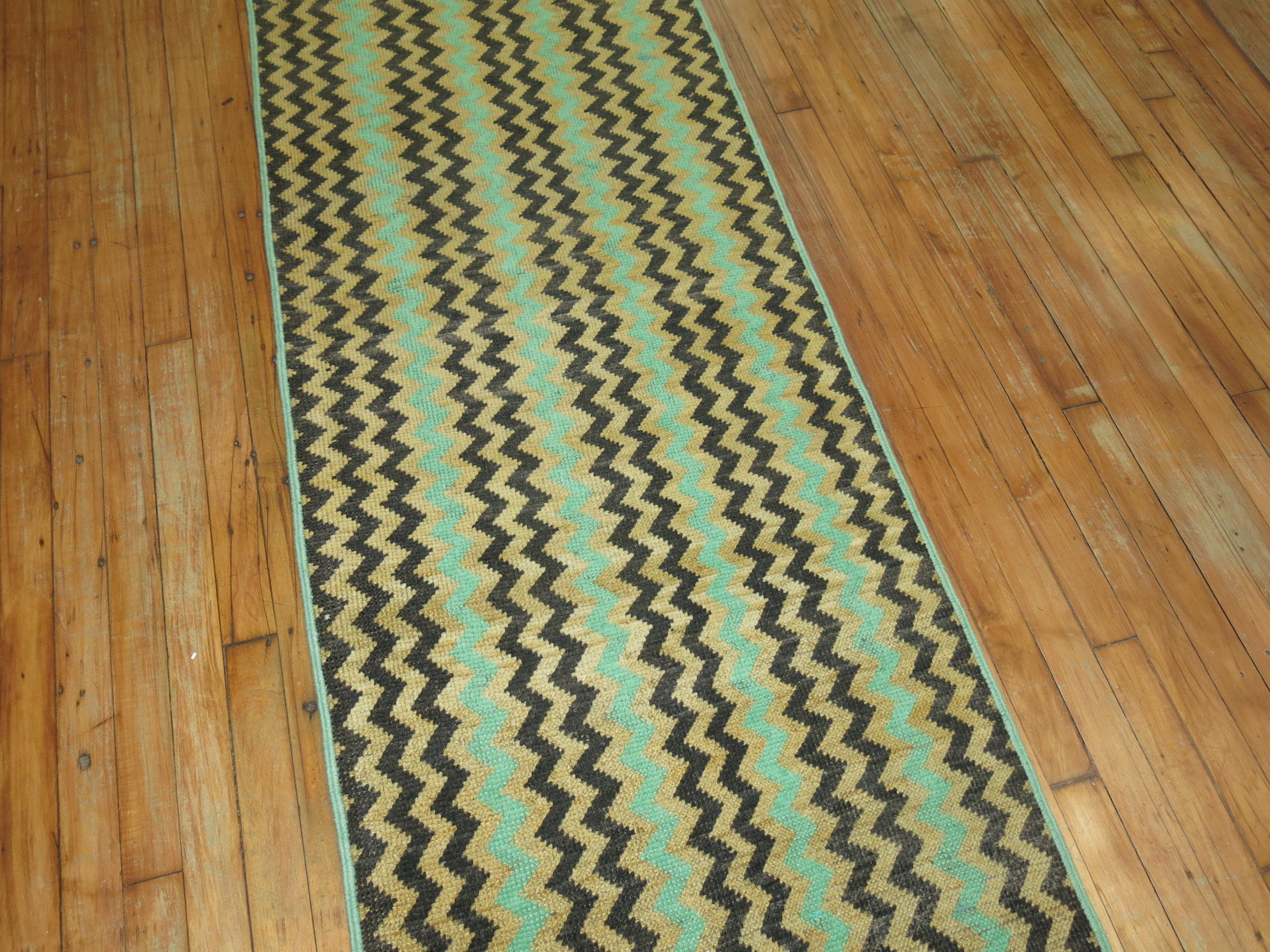 Hand-Woven Vintage Turkish Deco Runner For Sale