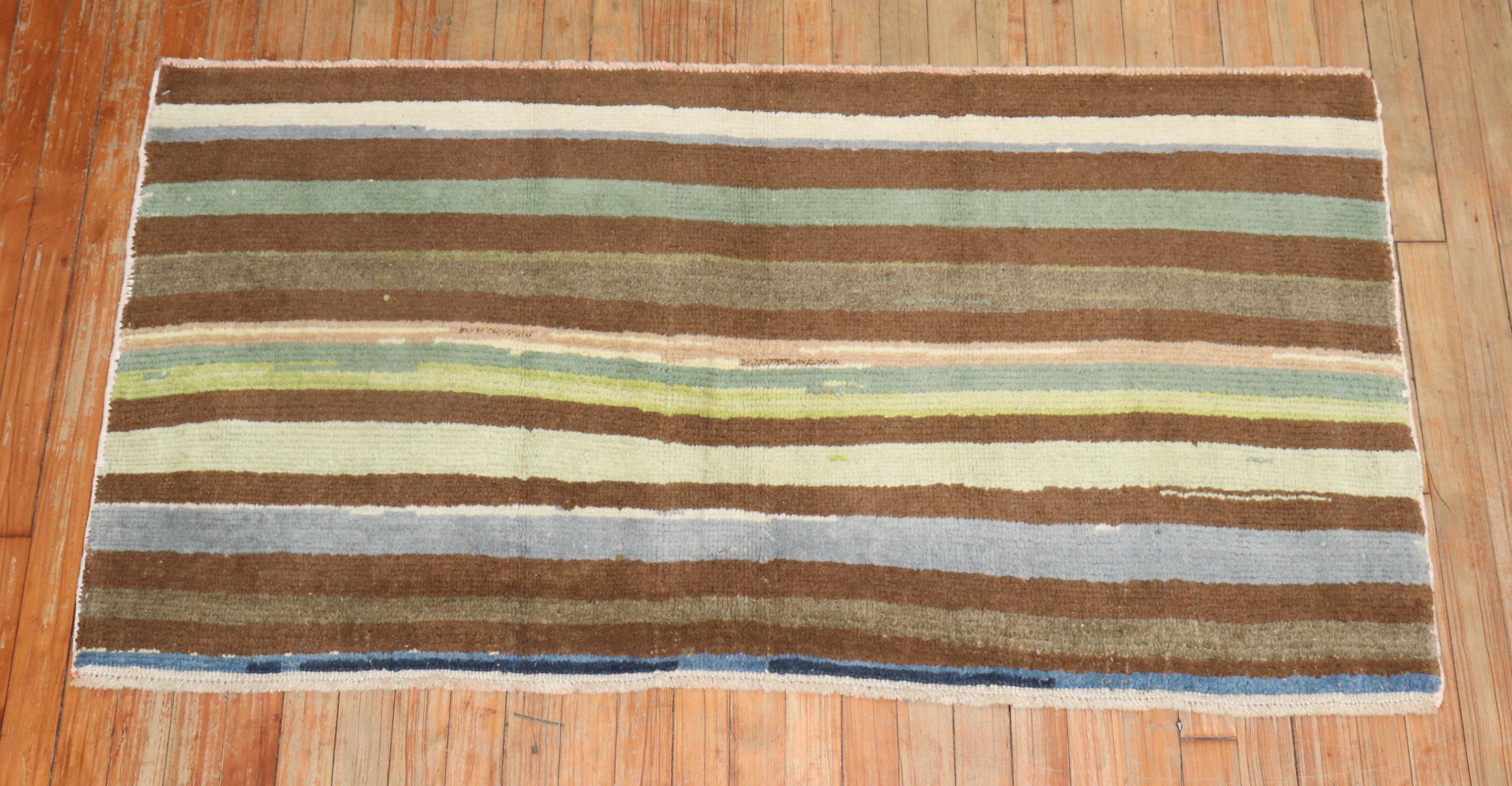 Hand-Knotted Vintage Turkish Deco Throw Rug For Sale