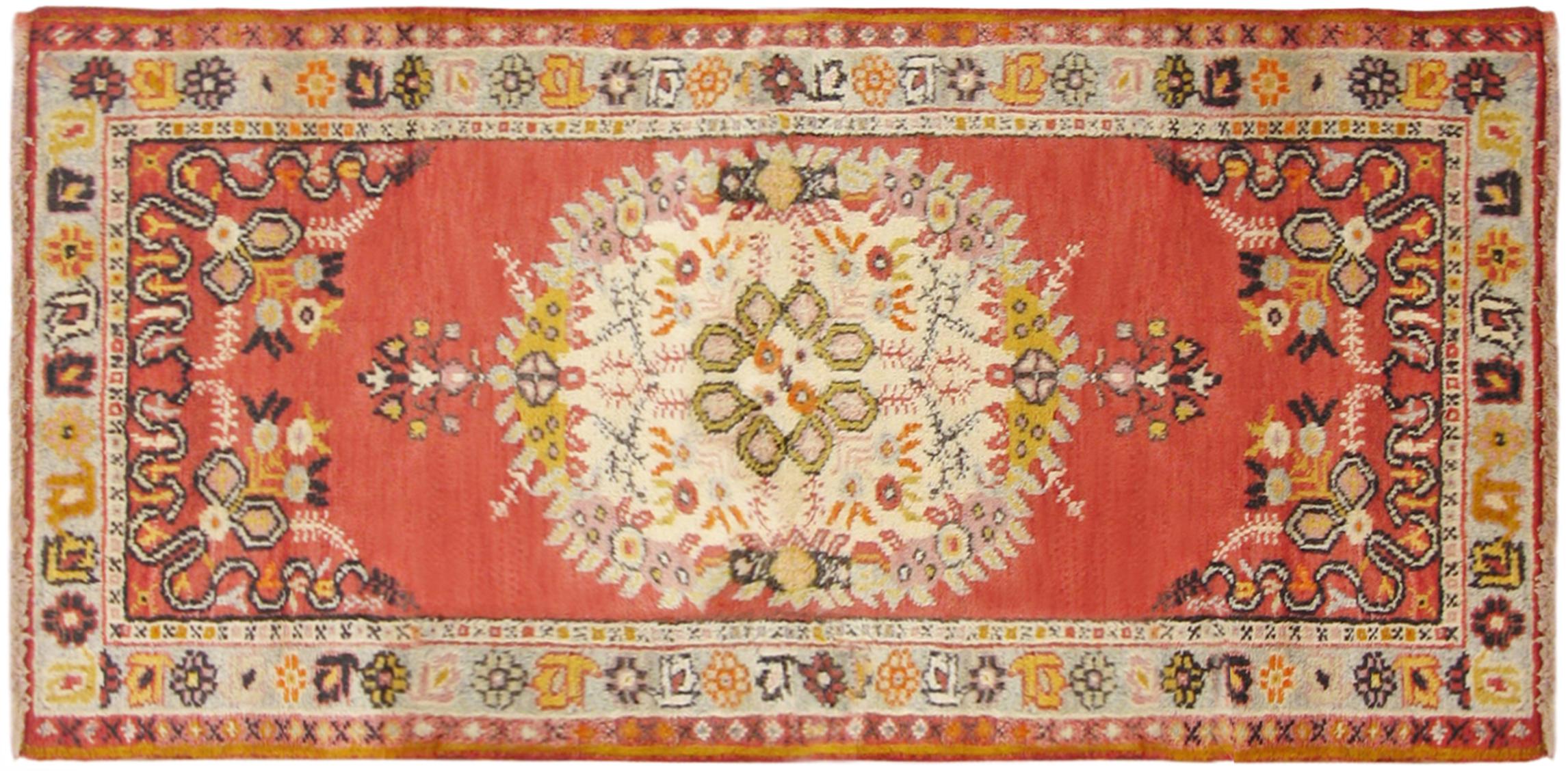 Wool Vintage Turkish Decorative Oriental Oushak Rug in Runner Size For Sale