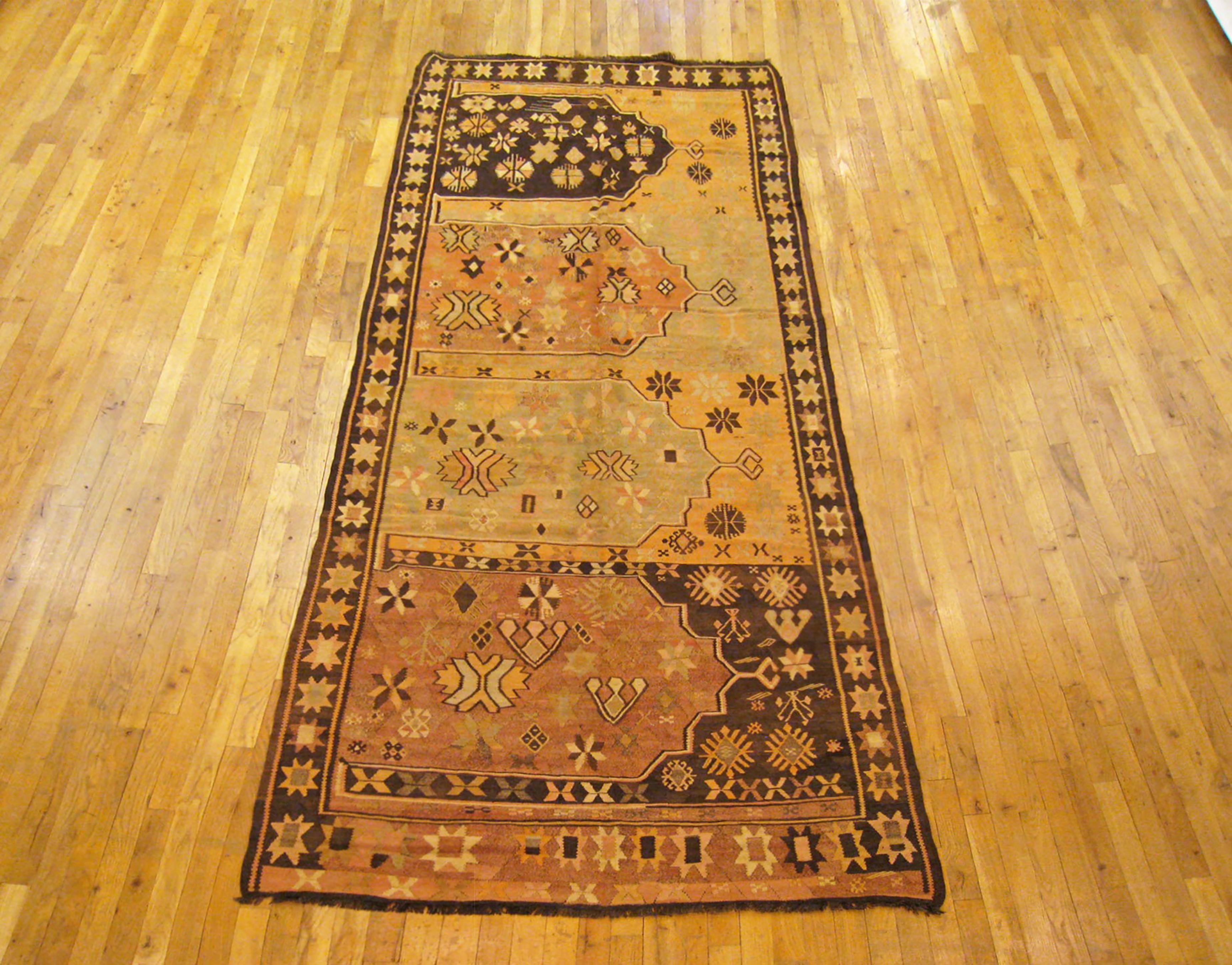 Hand-Knotted Vintage Turkish Decorative Oriental Kilim Rug in Gallery Size For Sale