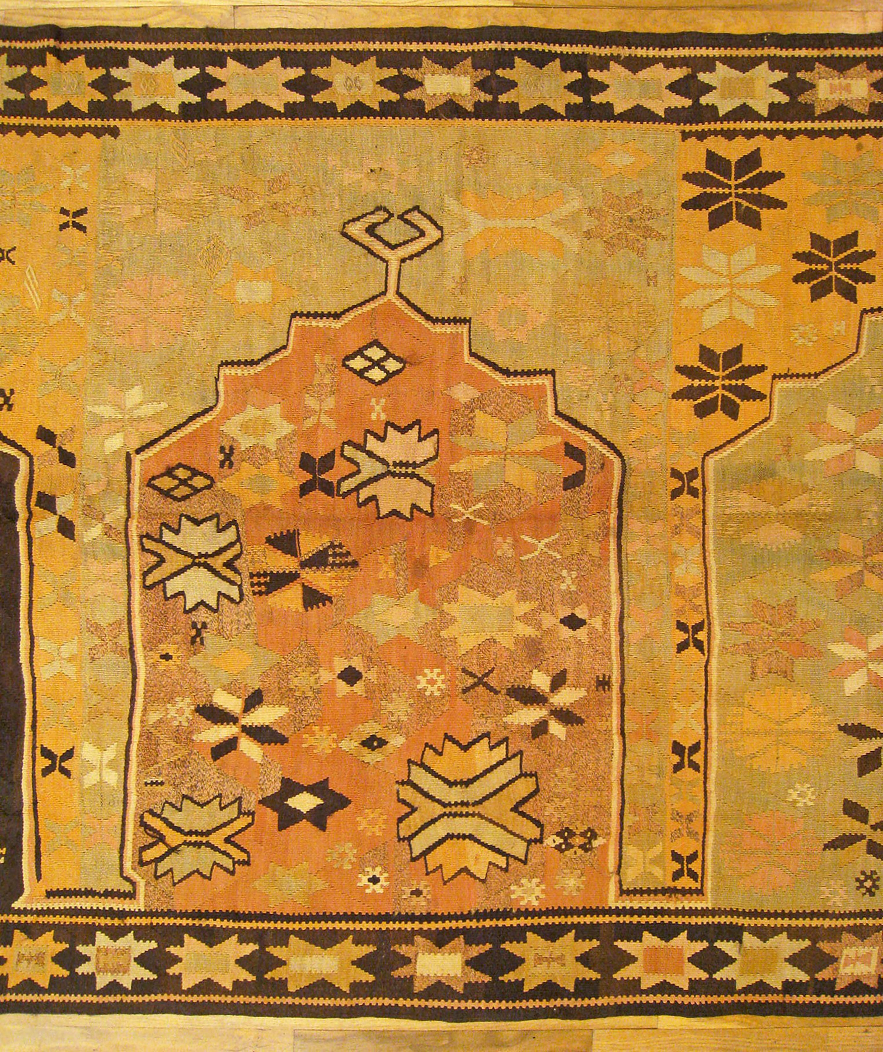 Türkischer dekorativer orientalischer Kelim-Teppich in Galeriegröße (Wolle) im Angebot