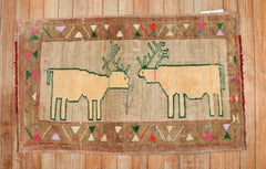 Vintage Turkish Deer Pictorial Rug