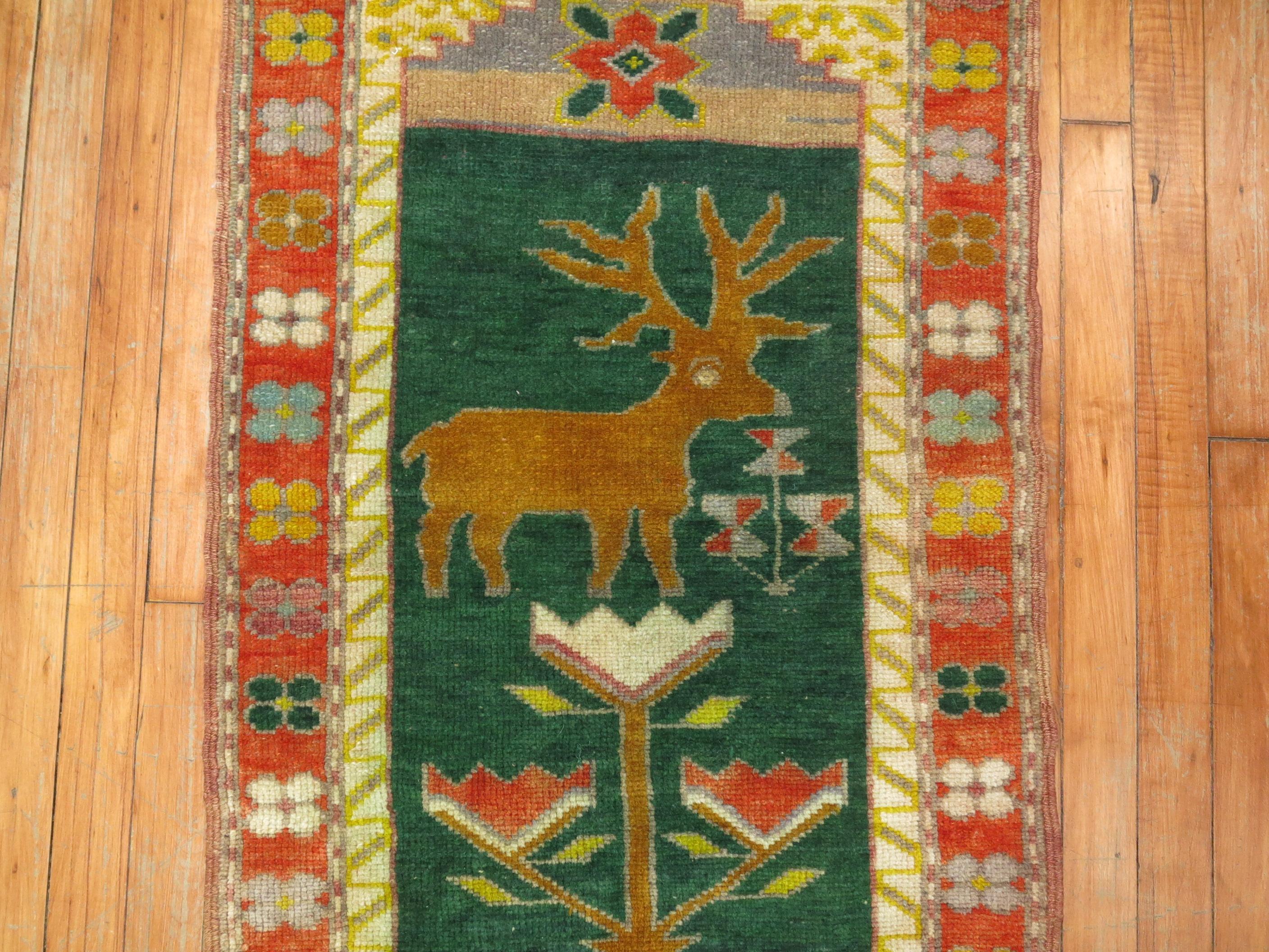 Folk Art Vintage Turkish Deer Rug