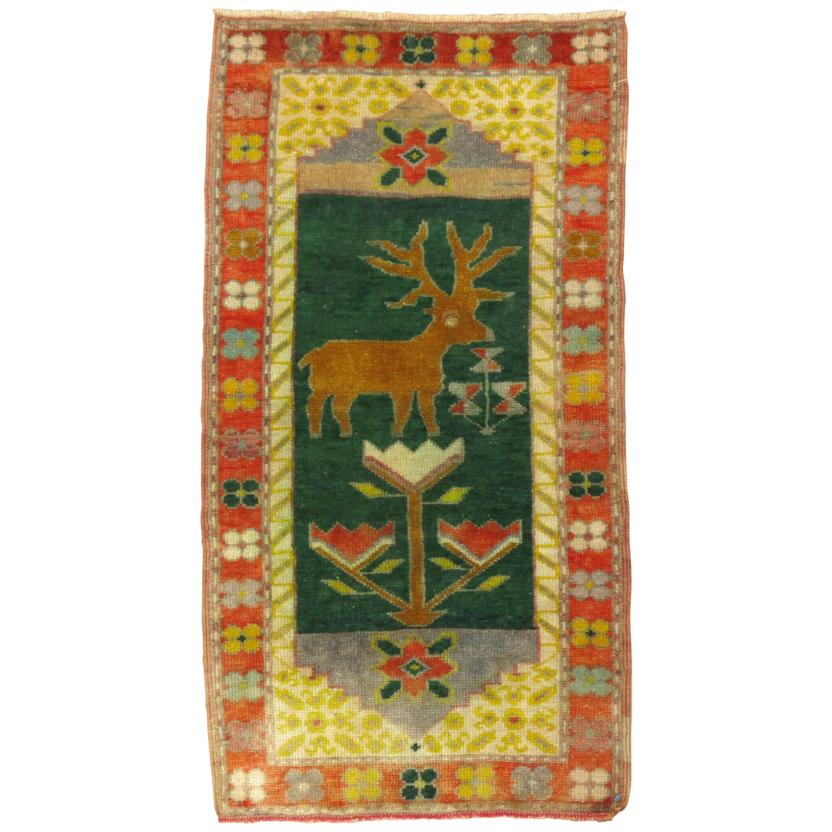 Vintage Turkish Deer Rug