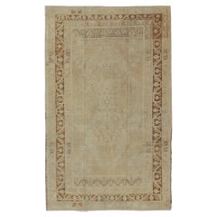 Vintage Turkish Diamond Medallion Oushak in Neutral Earth Tones