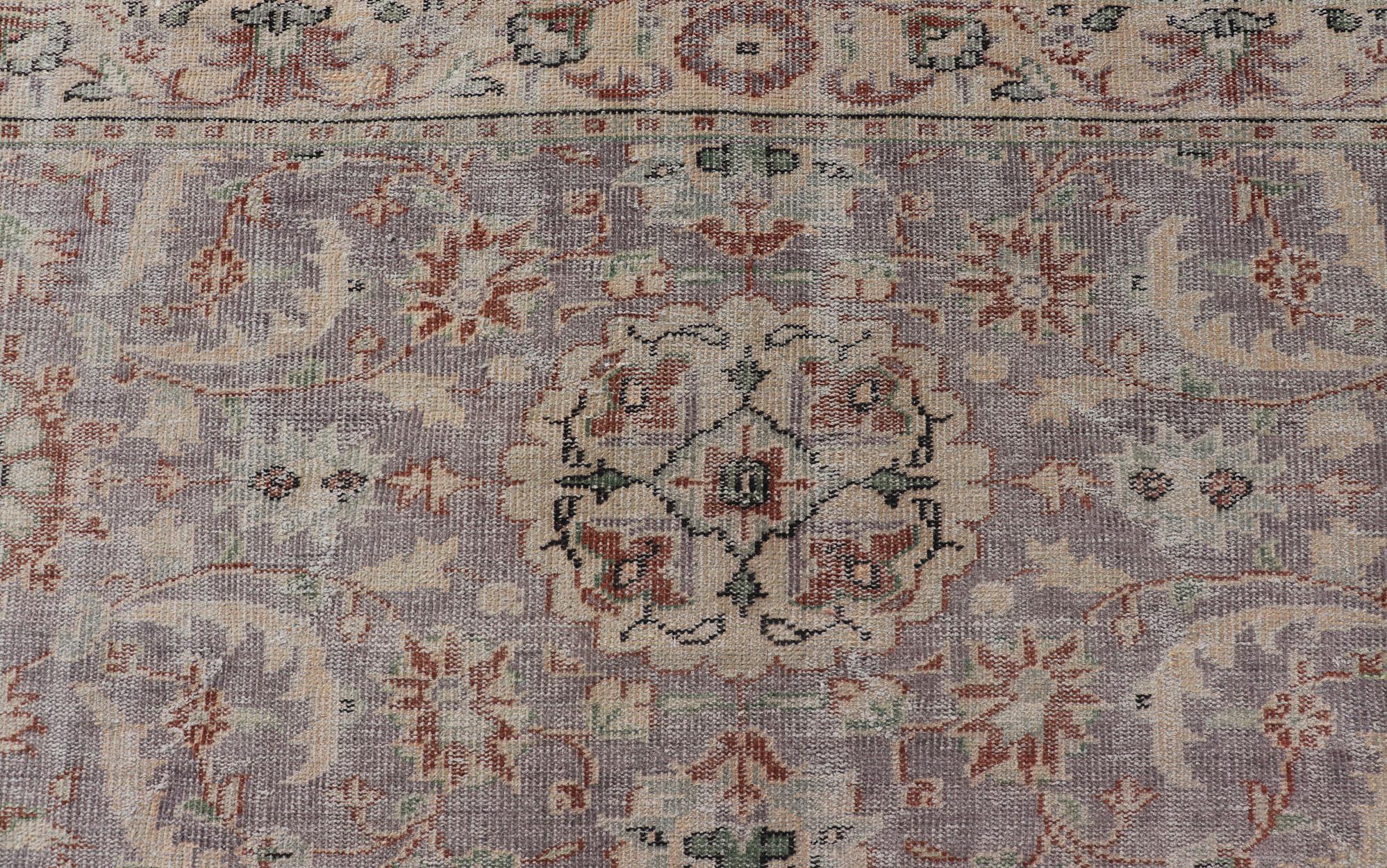 Vintage Turkish Distressed Oushak Rug with All-Over Floral Design in Lilac Color For Sale 7