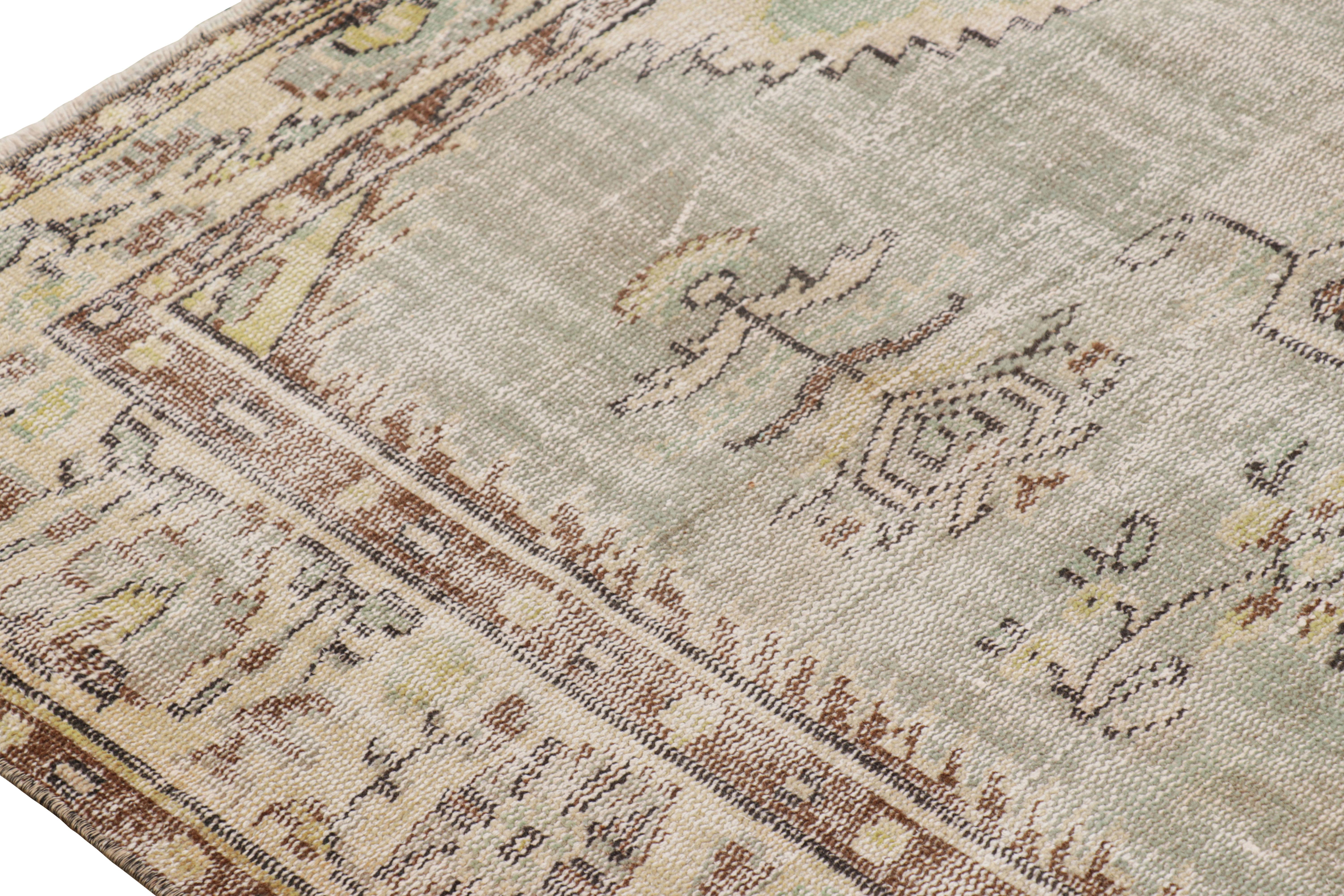 Hand-Knotted Vintage Turkish Distressed Rug in Beige-Brown with Medallion, from Rug & Kilim For Sale