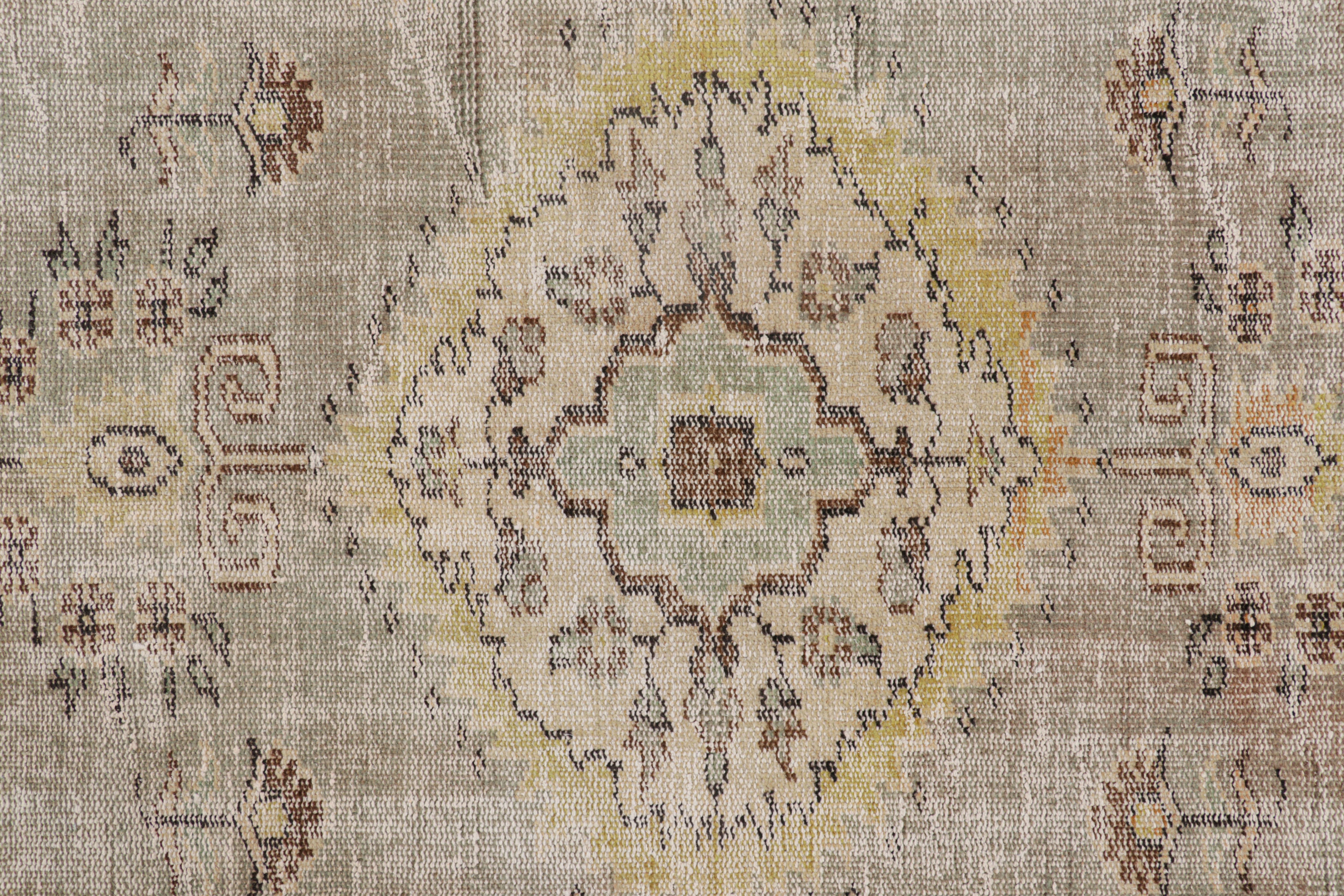 Wool Vintage Turkish Distressed Rug in Beige-Brown with Medallion, from Rug & Kilim For Sale