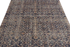 Vintage Turkish Distressed Rug in Brown and Blue Floral Patterns  - Rug & Kilim