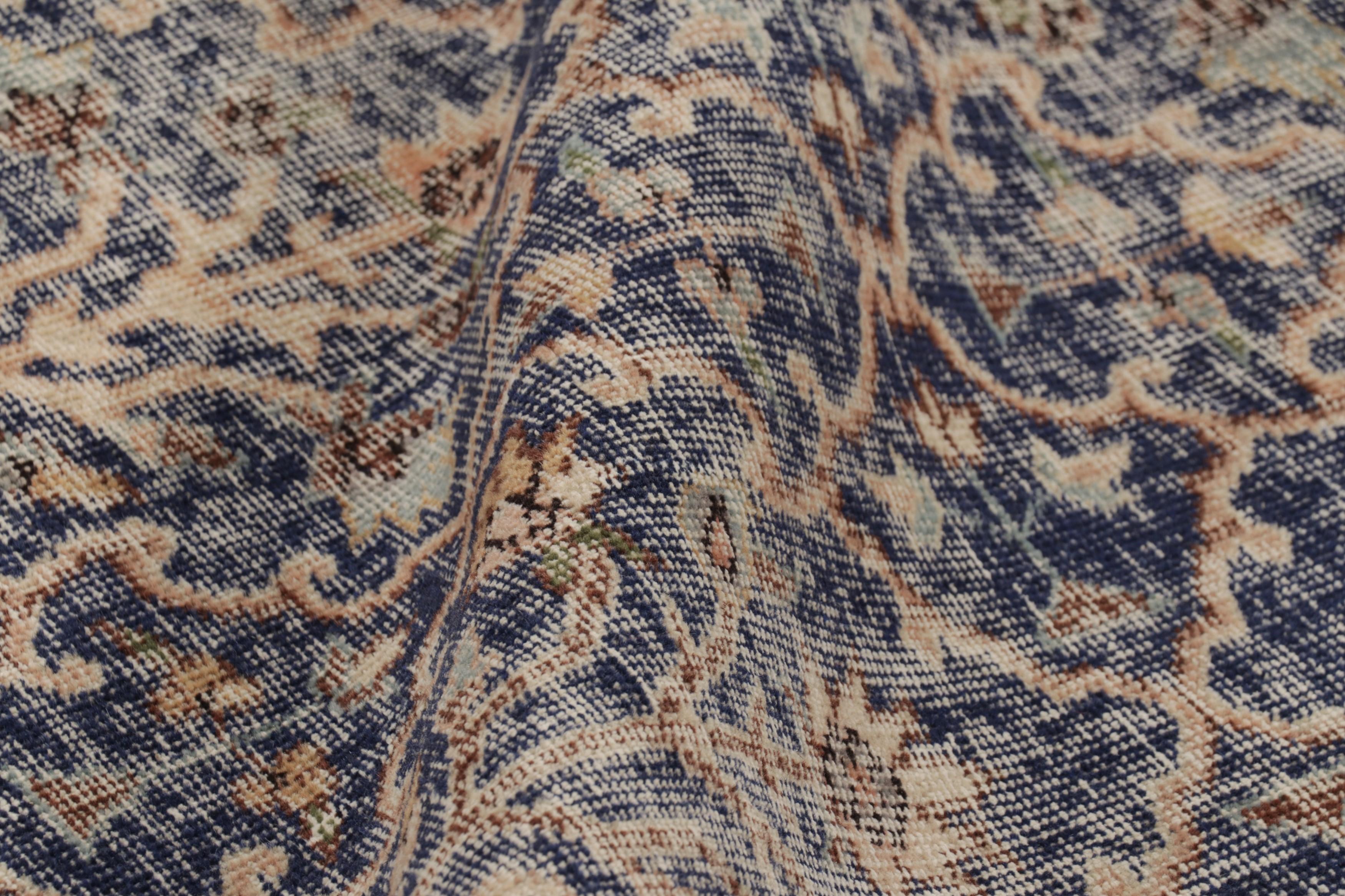 Vintage Turkish Distressed Rug in Brown and Blue Floral Patterns  - Rug & Kilim For Sale 1