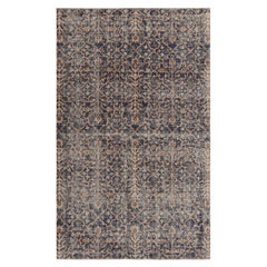 Vintage Turkish Distressed Rug in Brown and Blue Floral Patterns  - Rug & Kilim