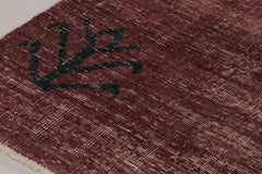 Vintage Turkish Distressed Rug in Burgundy with Fine Black Motifs - Rug & Kilim