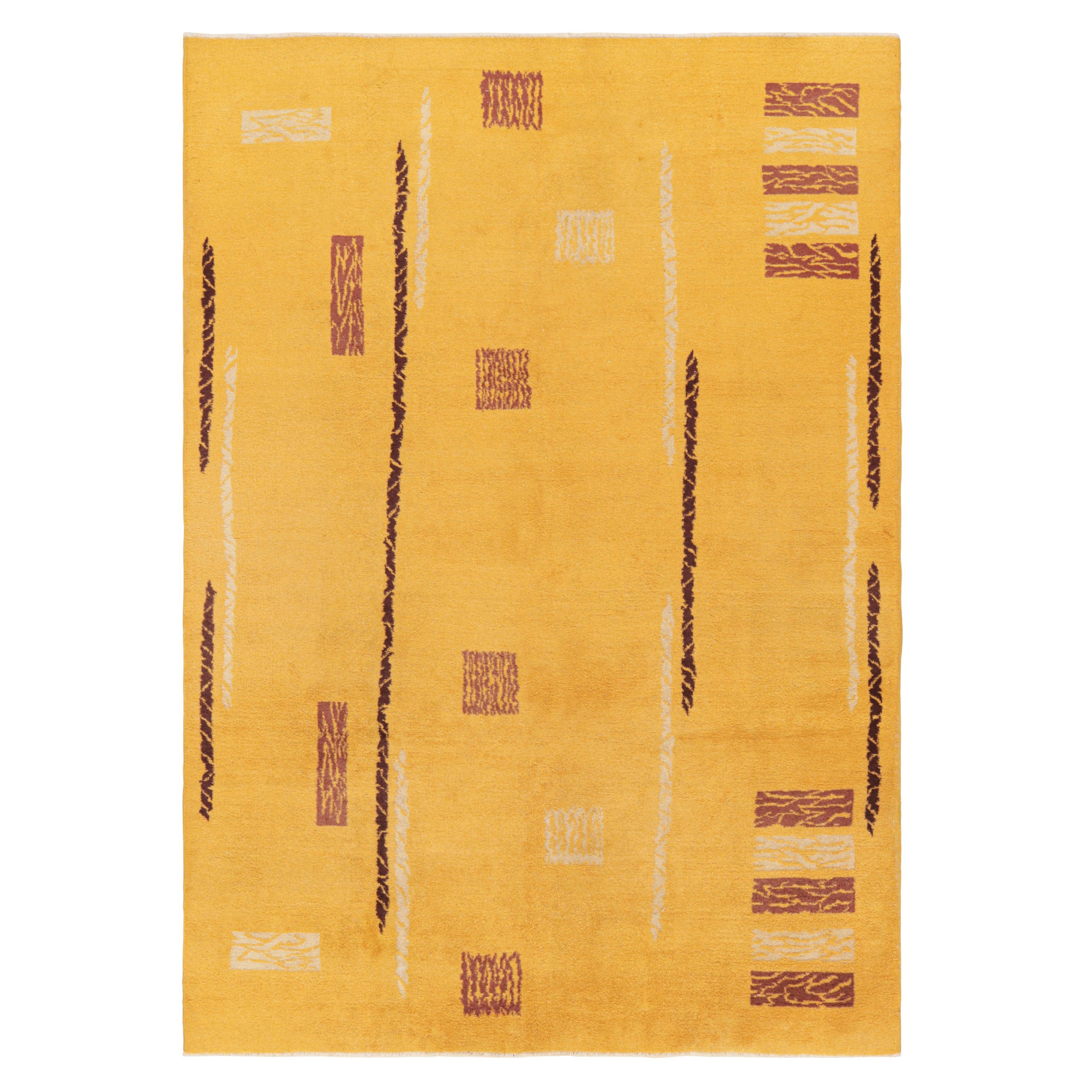 Vintage Turkish Distressed Rug in Gold with Geometric Patterns, from Rug & Kilim