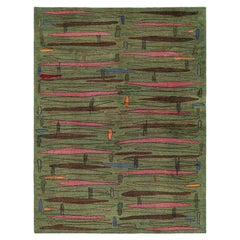 Türkischer Distressed-Teppich in Grün mit geometrischen Mustern von Rug & Kilim
