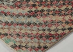 Vintage Turkish Distressed Rug, Vibrant Polychrome Geometric Patterns-Rug &Kilim