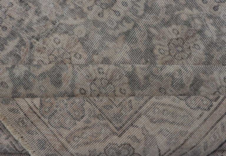 Vintage Turkish Distressed Rug with All-Over Floral Design in Neutral ...
