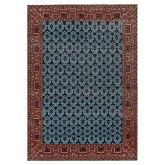 Türkischer Distressed-Teppich mit blauen geometrischen Mustern, von Rug & Kilim
