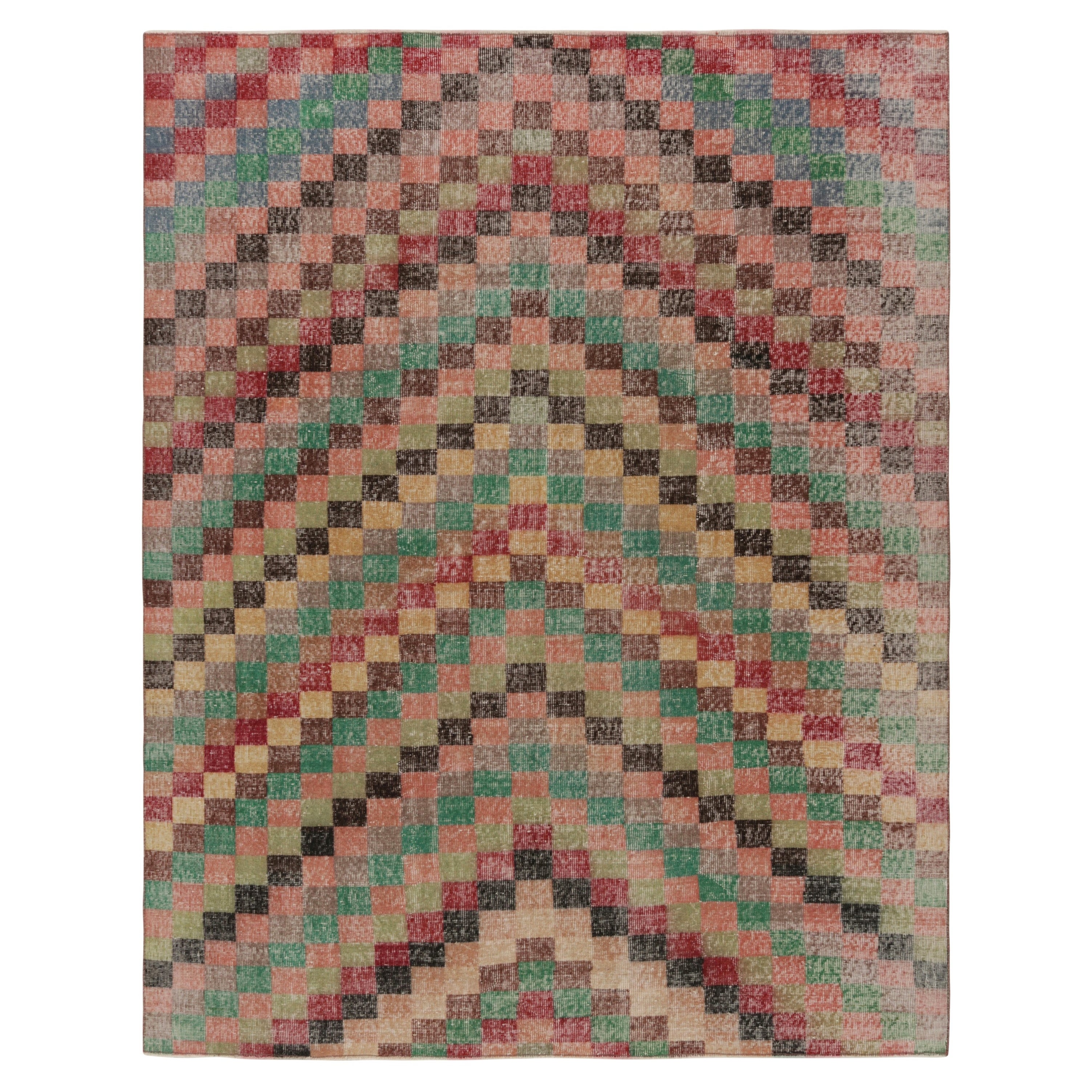 Vintage Turkish Distressed Rug with Colorful Diamond Patterns  - Rug & Kilim