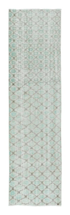 Vintage Turkish Distressed Runner in Blue with Trellis Pattern - Rug & Kilim