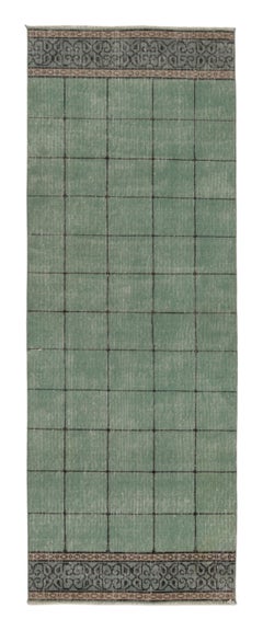 Vintage Turkish Distressed Runner in Mint Green Geometric Design - Rug & Kilim