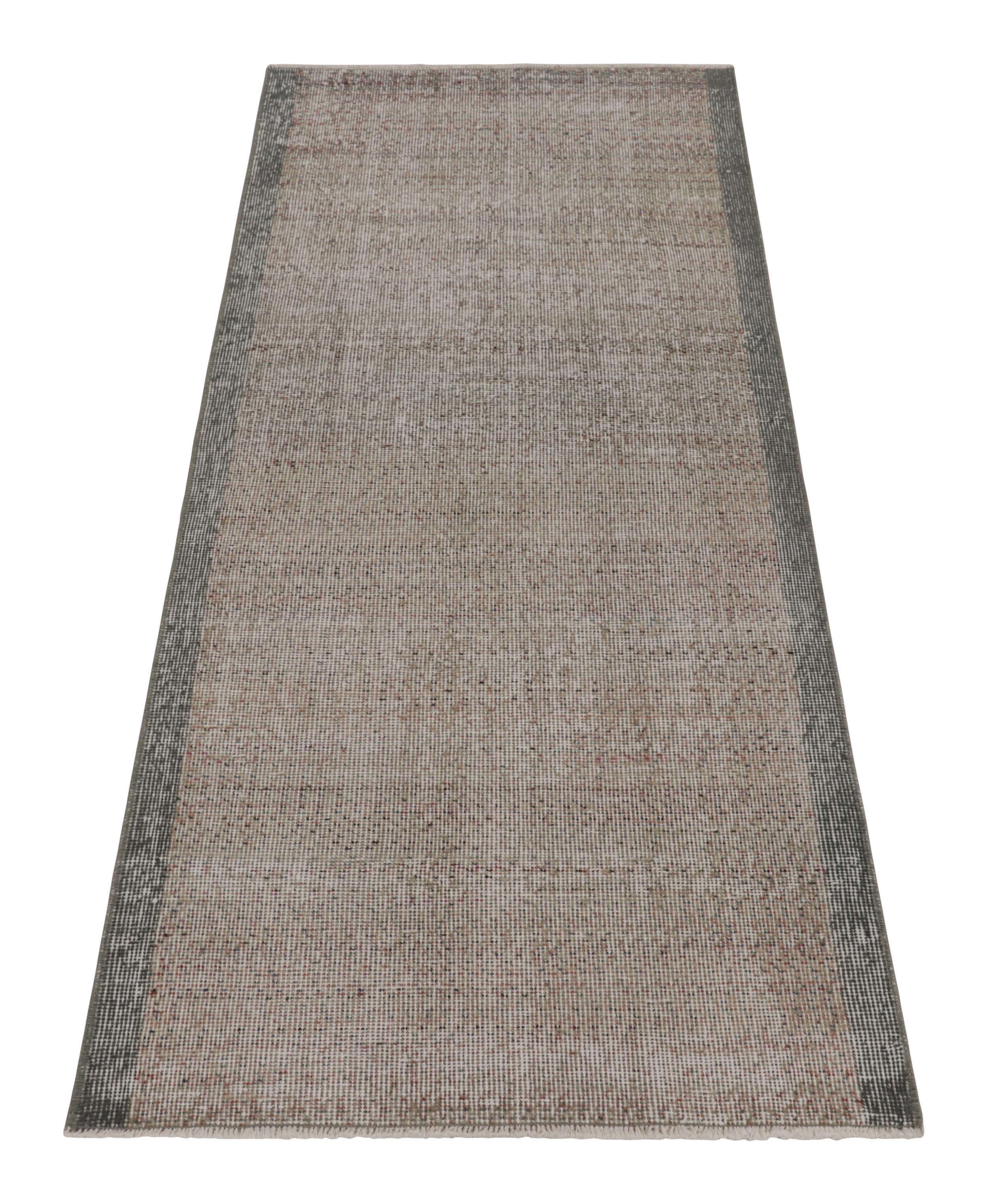 Vintage Turkish Distressed Solid Runner in Gray and Brown Tones- Rug & Kilim In Good Condition For Sale In Long Island City, NY