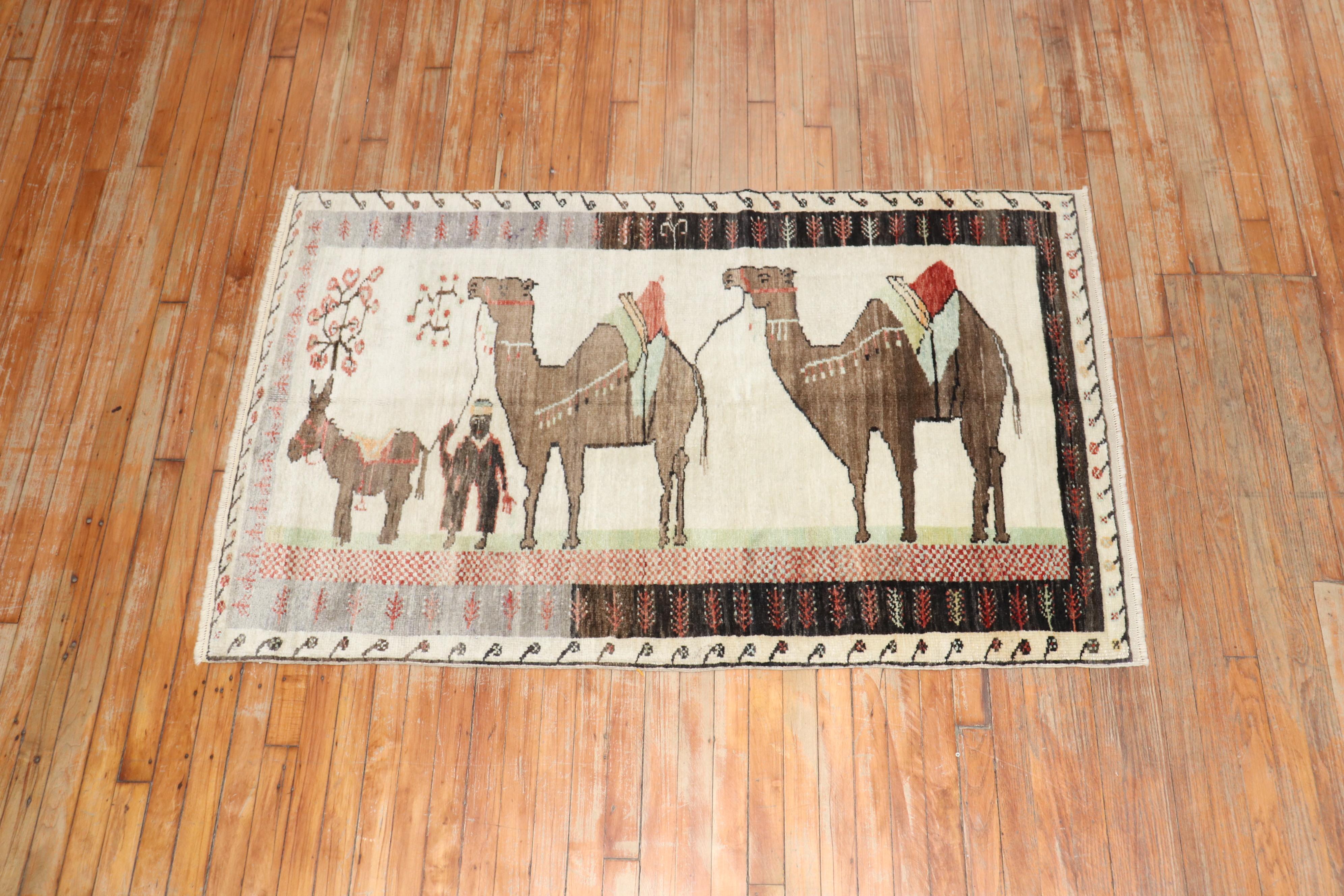 Vintage Türkisch Esel Kamel Tier Teppich (Volkskunst) im Angebot