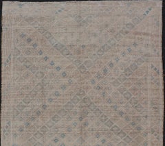 Vintage Turkish Embroidered Flat-Weave Rug Diamond Shape Geometric Design