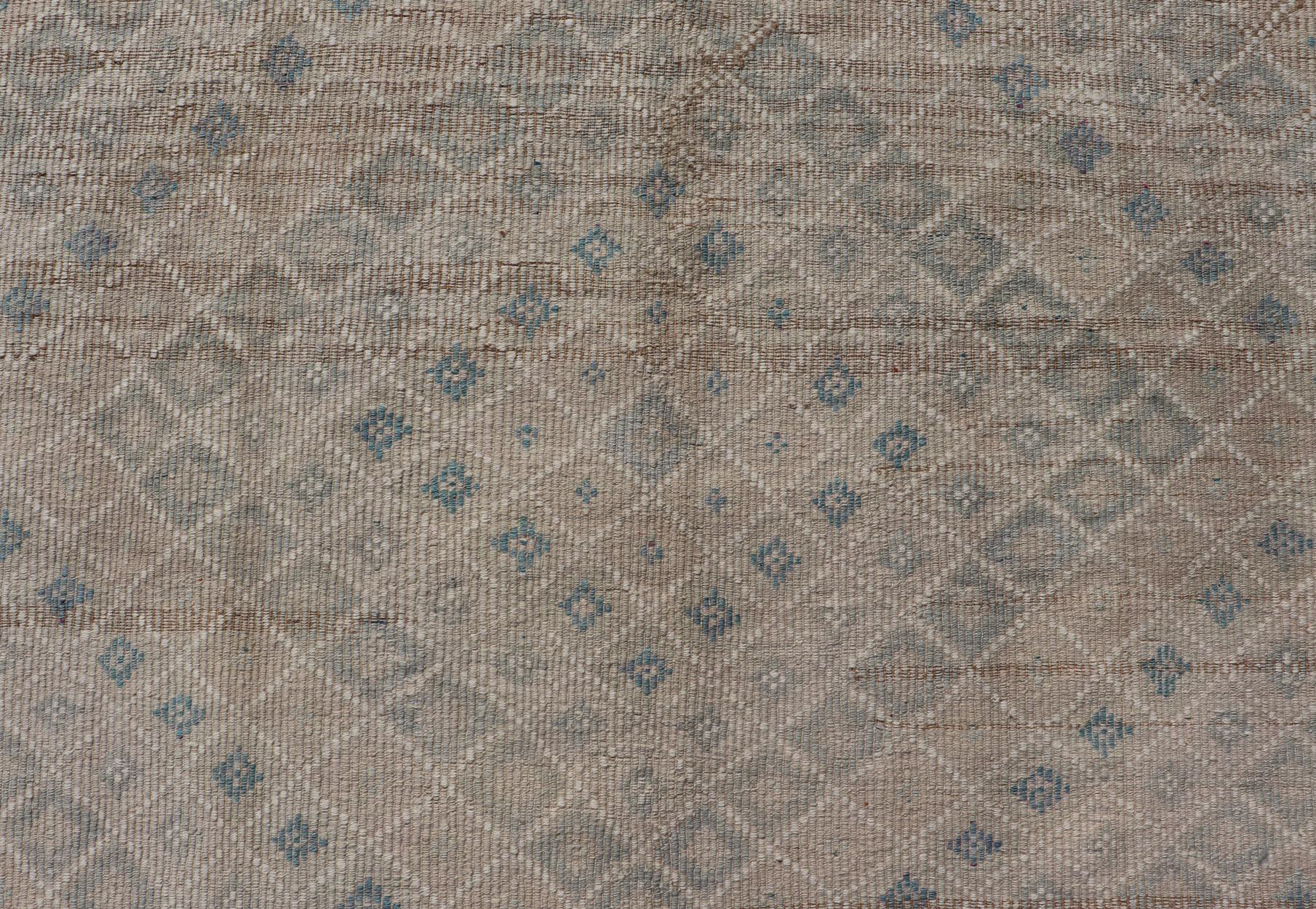 Wool Vintage Turkish Embroidered Flat-Weave Rug Diamond Shape Geometric Design