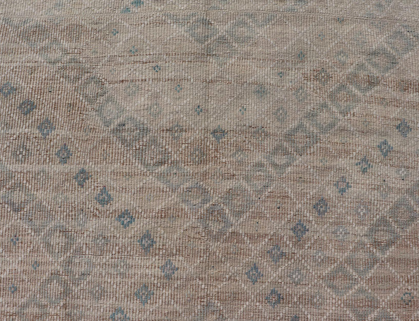 Vintage Turkish Embroidered Flat-Weave Rug Diamond Shape Geometric Design 1