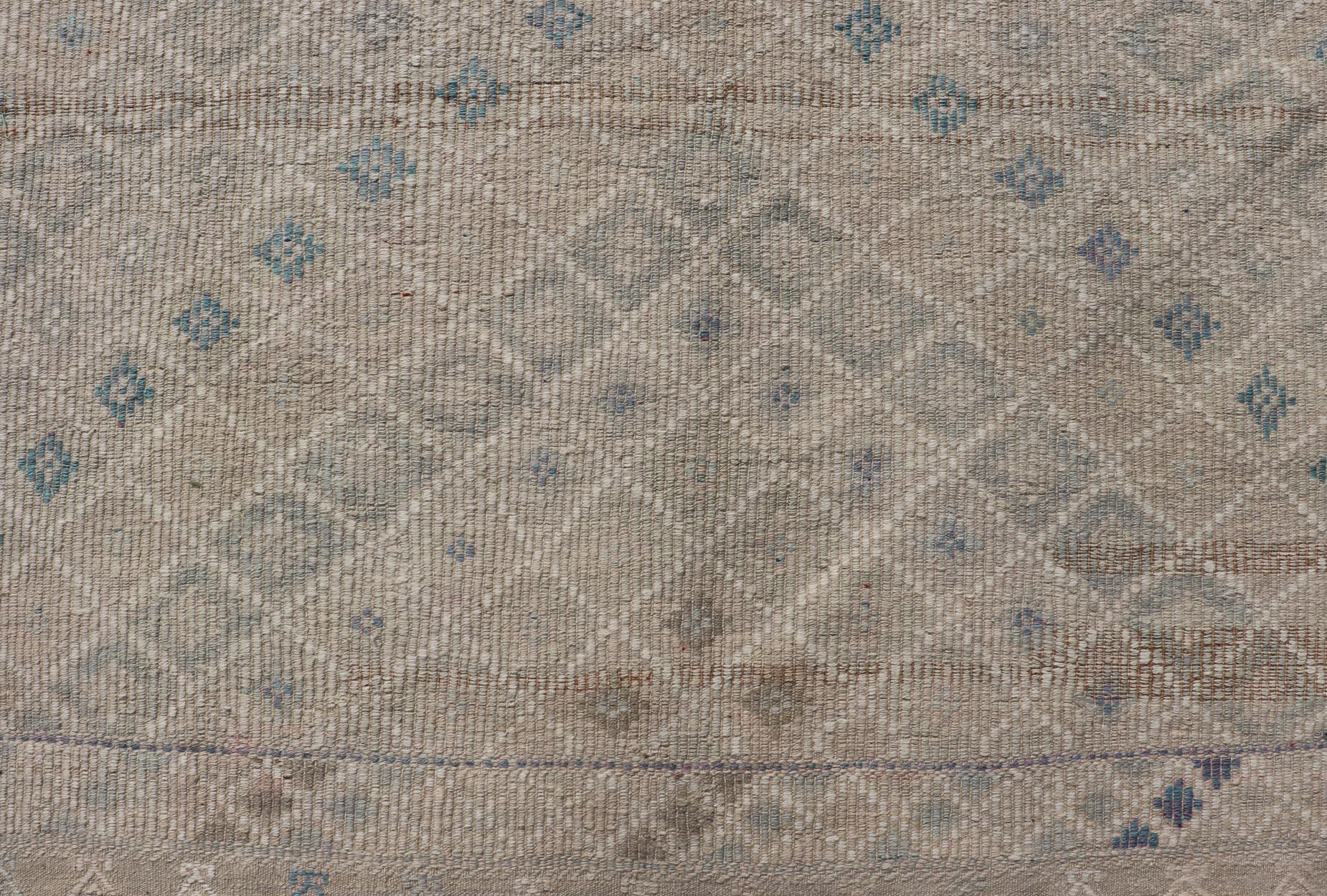 Vintage Turkish Embroidered Flat-Weave Rug Diamond Shape Geometric Design 2