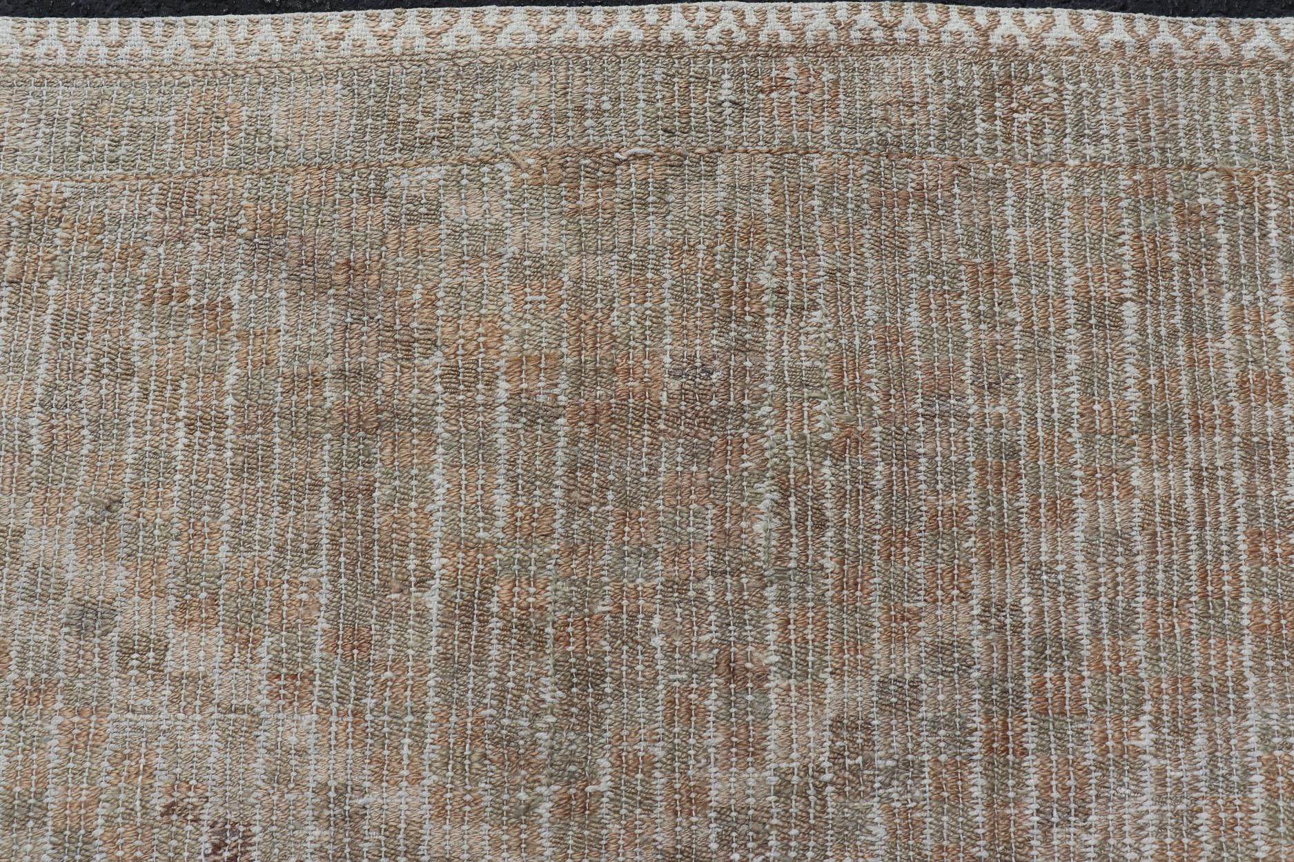 Vintage Turkish Embroidered Flat-Weave Rug Diamond Shape Geometric Design. Country of Origin: Turkey; Type: Kilim; Design: Diamond; Keivan Woven Arts: rug EN-176989; Mid-29th Century 

Measures: 4' x 5'1 

This hand-woven Kilim features muted shades